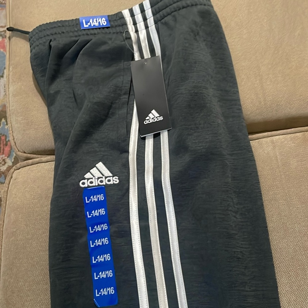Adidas’s track pants for young youth size L 14/16 gray with white stripes. - Picture 1 of 3